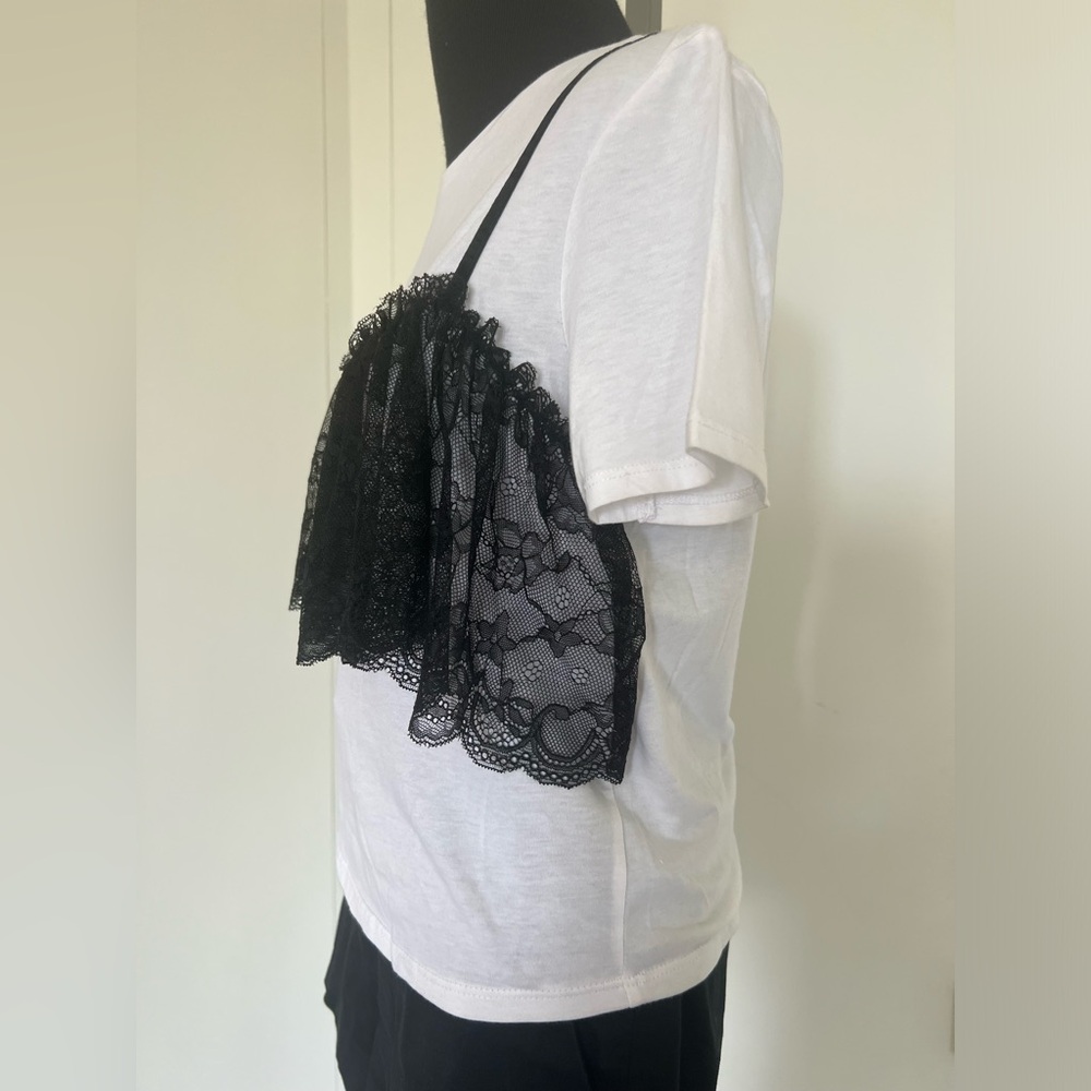 Zara White cotton Tshirt black lace - Picture 3 of 8